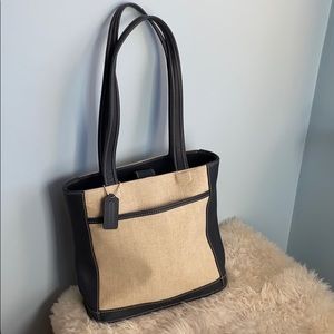 Coach linen and navy bucket bag